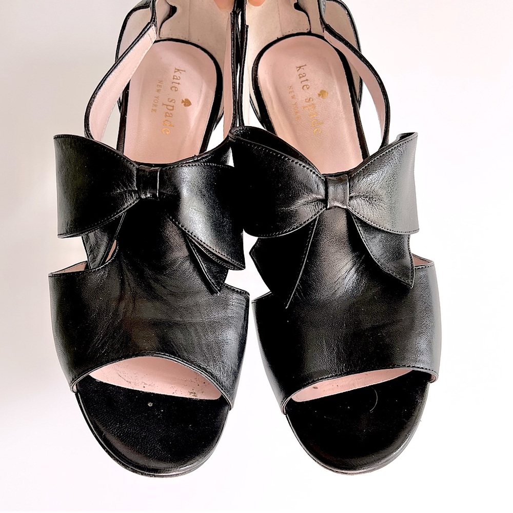 Kate Spade New York Leather Bow Detail Peep Toe Black Pumps Size 8.5 - Picture 12 of 16